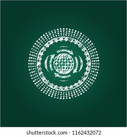 globalization icon inside chalk emblem