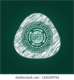 globalization icon inside chalkboard emblem