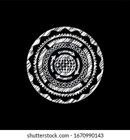 globalization icon inside chalkboard emblem on black board