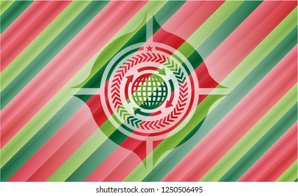 globalization icon inside christmas badge.