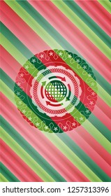 globalization icon inside christmas badge.