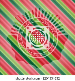 globalization icon inside christmas colors style emblem.