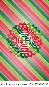 globalization icon inside christmas colors badge.