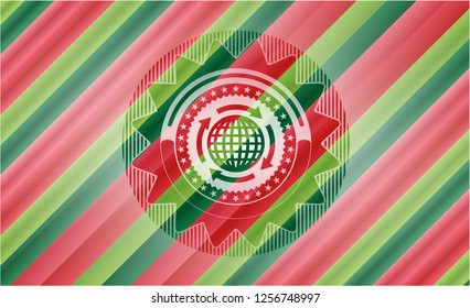  globalization icon inside christmas colors badge.