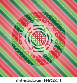 globalization icon inside christmas colors style badge.