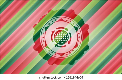 globalization icon inside christmas emblem.