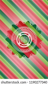 globalization icon inside christmas style emblem.