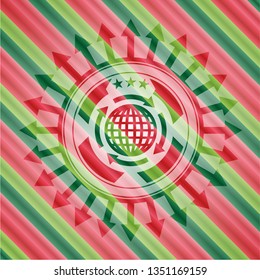globalization icon inside christmas style badge..