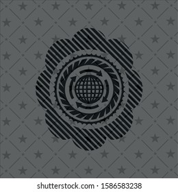 globalization icon inside dark emblem. Retro