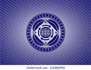 globalization icon inside emblem with denim high quality background