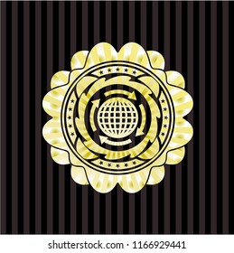 globalization icon inside gold badge or emblem