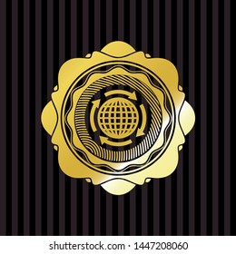 globalization icon inside golden badge