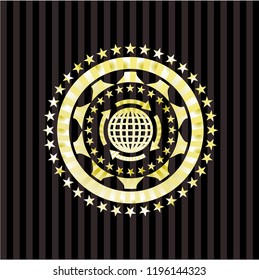 globalization icon inside golden emblem