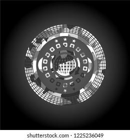 globalization icon inside grey camo emblem