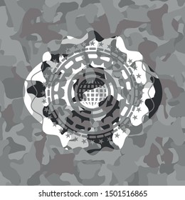 globalization icon inside grey camo emblem