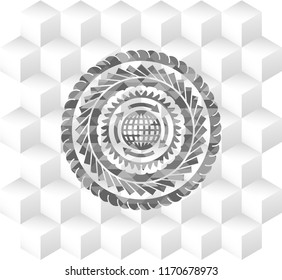 globalization icon inside grey emblem. Vintage with geometric cube white background