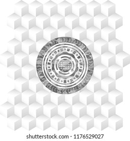 globalization icon inside grey emblem. Vintage with geometric cube white background