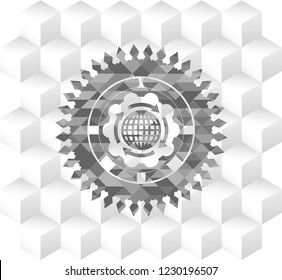 globalization icon inside grey emblem. Vintage with geometric cube white background
