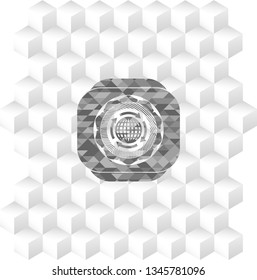 globalization icon inside grey emblem. Retro with geometric cube white background