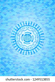 globalization icon inside light blue mosaic emblem