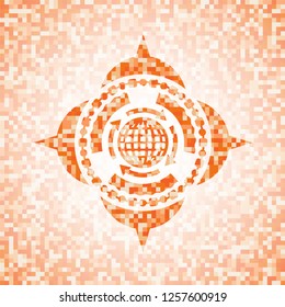 globalization icon inside orange mosaic emblem with background