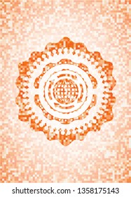 globalization icon inside orange tile background illustration. Square geometric mosaic seamless pattern with emblem inside.
