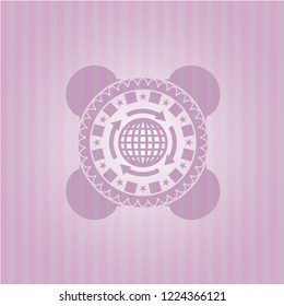 globalization icon inside pink emblem. Retro