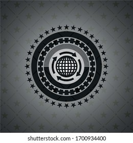 icono de globalización dentro de un emblema oscuro realista