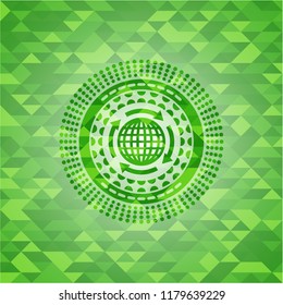 globalization icon inside realistic green mosaic emblem