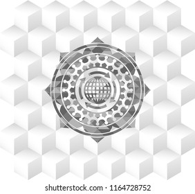 globalization icon inside realistic grey emblem with cube white background