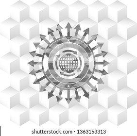 globalization icon inside realistic grey emblem with cube white background