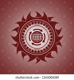 globalization icon inside realistic red emblem