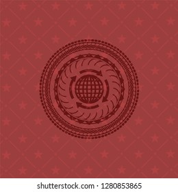 globalization icon inside realistic red emblem