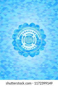 globalization icon inside realistic sky blue emblem. Mosaic background