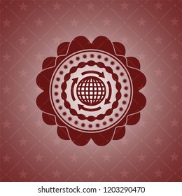 globalization icon inside red emblem. Vintage.
