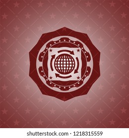 globalization icon inside red emblem. Retro