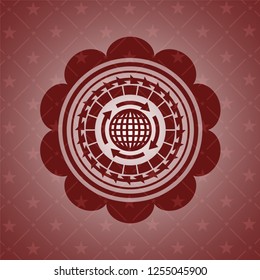 globalization icon inside red emblem. Vintage.