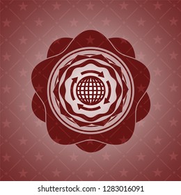 globalization icon inside red emblem. Retro