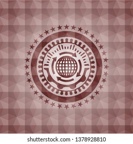 globalization icon inside red emblem with geometric background. Seamless.