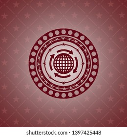 globalization icon inside red emblem. Vintage.