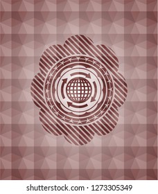 globalization icon inside red geometric badge. Seamless.