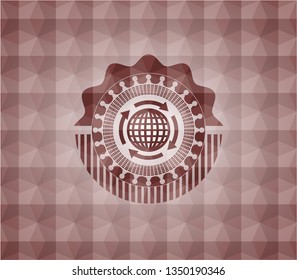 globalization icon inside red geometric badge. Seamless.