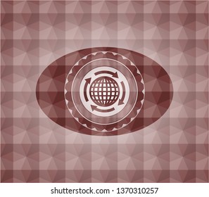 globalization icon inside red geometric emblem. Seamless.