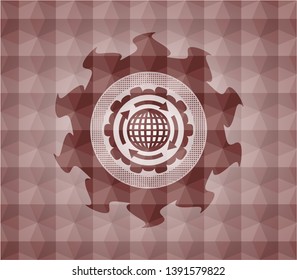 globalization icon inside red geometric badge. Seamless.