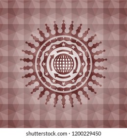 globalization icon inside red polygonal badge. Seamless.