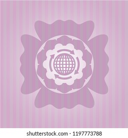 globalization icon inside retro pink emblem