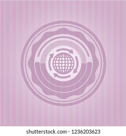 globalization icon inside retro pink emblem