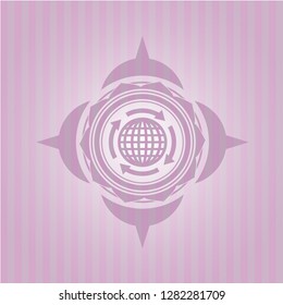 globalization icon inside retro pink emblem