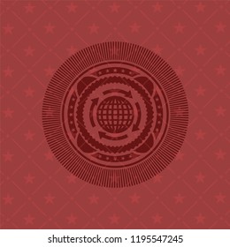 globalization icon inside retro red emblem