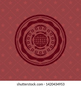 globalization icon inside retro red emblem